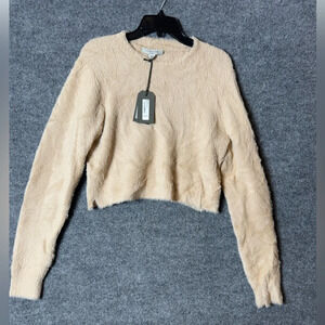 ALLSAINTS Megan Faux Fur Sweater Crew Neck, Caramel Brown - Size Large (L), NWT